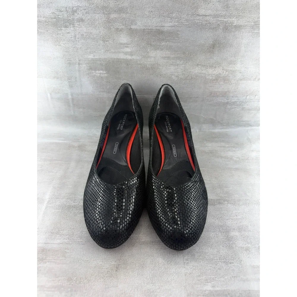 Rockport Total Motion Black Snakeskin Leather Pumps V81086 Women Sz 9.5 M